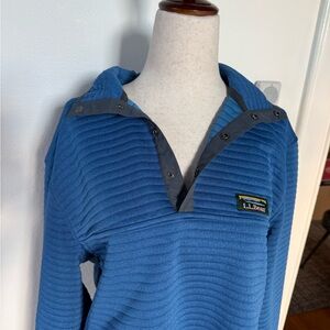 L.L. Bean Ribbed Blue Pullover with Button Collar